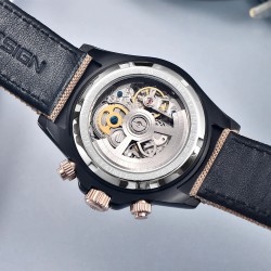 PAGANI DESIGN - mechanical sports watch - chronograph - rainbow bezel - leather strap - blueWatches