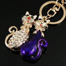 Double crystal cats - keychainKeyrings