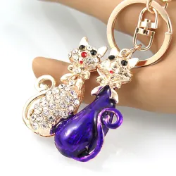 Double crystal cats - keychainKeyrings
