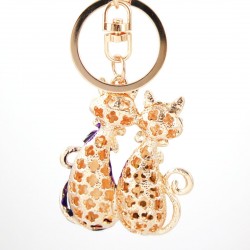 Double crystal cats - keychainKeyrings