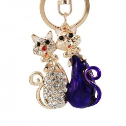 Double crystal cats - keychainKeyrings
