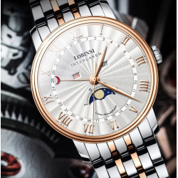 LOBINNI - luxury Quartz watch - moon phase - waterproof - stainless steel - gold / whiteWatches