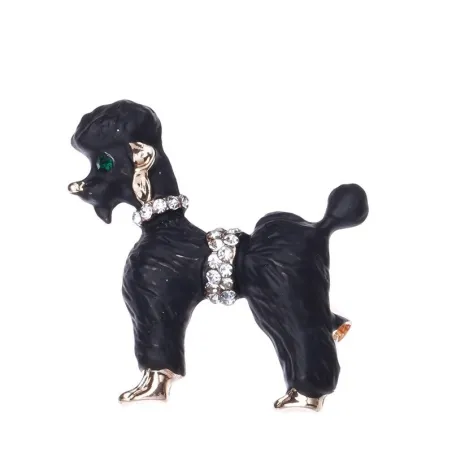 Curly hair dog - with crystals - broochBrooches