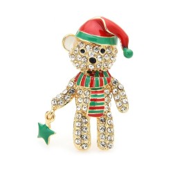 Crystal bear - red Christmas hat - broochBrooches