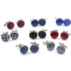 Classic round silver cufflinks - polyester dots / check patternCufflinks