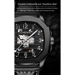 CHENXI - automatic mechanical Quartz watch - waterproof - skeleton design - silver / blackWatches