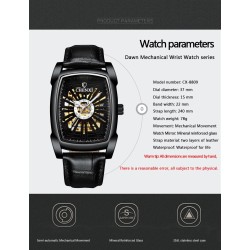 CHENXI - automatic square watch - hollow-carved design - leather strap - blackWatches