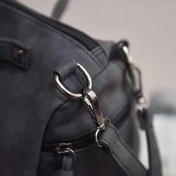 Vintage nubuck leather bag with rivets / fur pom pomBags