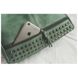Vintage nubuck leather bag with rivets / fur pom pomBags