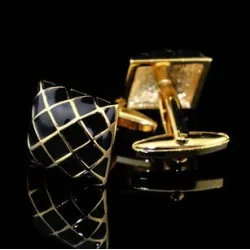 Gold - black check design - square cufflinksCufflinks
