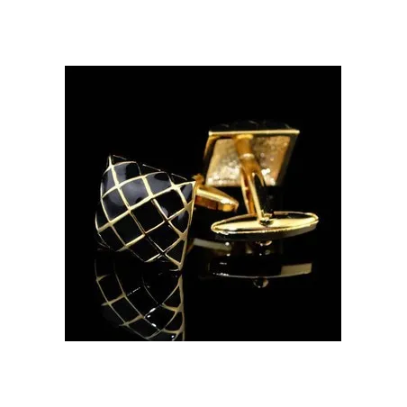Gold - black check design - square cufflinksCufflinks