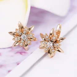 Golden flower earrings with crystalsEarrings