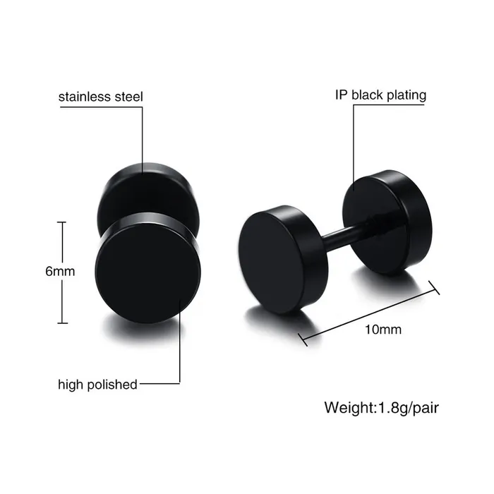 Black stud round earrings - unisexEarrings