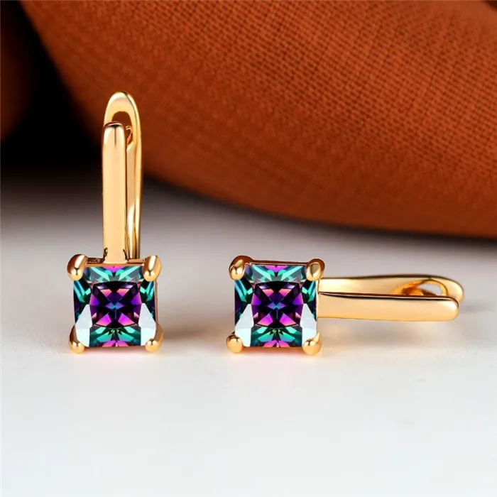 Elegant gold earrings - with square zirconEarrings