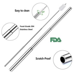 Stainless steel straw - with keychain / case / cleaning brush - collapsible - reusableBar supply