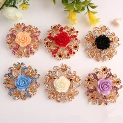 Resin rose flower with crystals - pin broochBrooches