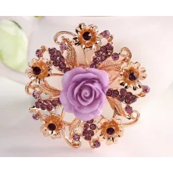 Resin rose flower with crystals - pin broochBrooches