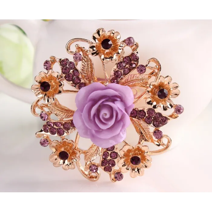 Resin rose flower with crystals - pin broochBrooches