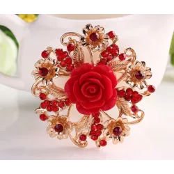 Resin rose flower with crystals - pin broochBrooches