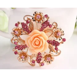 Resin rose flower with crystals - pin broochBrooches
