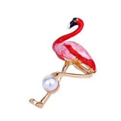Red flamingo with pearl - broochBrooches