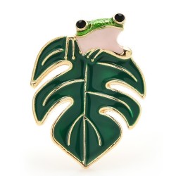 Frog and the leaf - enamel broochBrooches