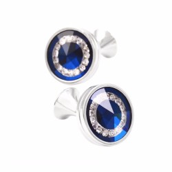 Round blue glass / crystals - silver cufflinksCufflinks