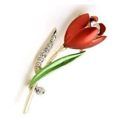 Red tulip with crystals - broochBrooches