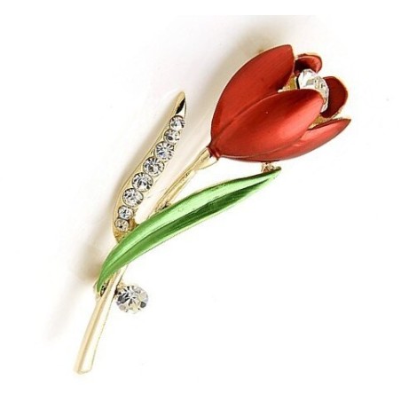 Red tulip with crystals - broochBrooches