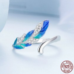 Elegant jewellery set - earrings - ring - blue-green feather with crystals - 925 sterling silverEarrings