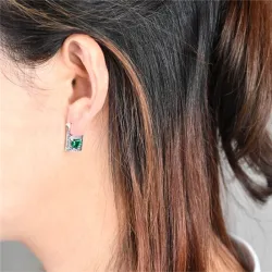 Silver lock / green crystal heart - silver earringsEarrings