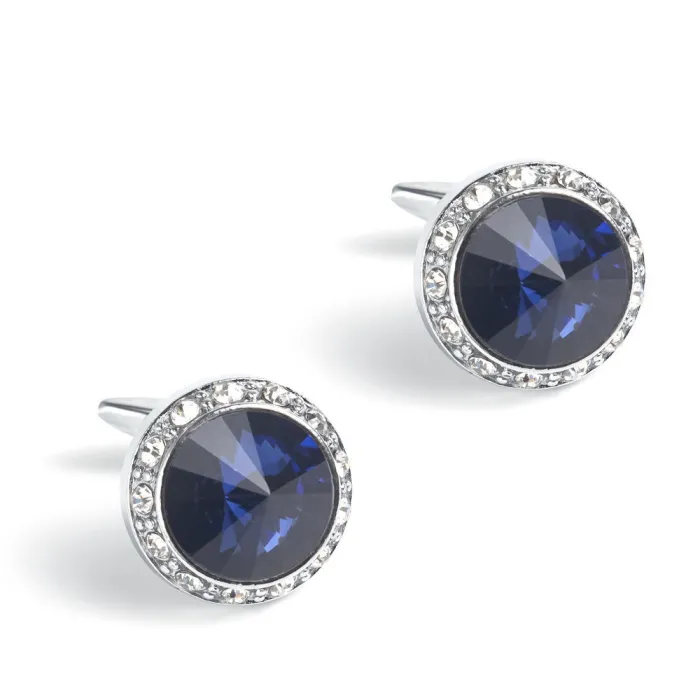 Elegant round silver cufflinks - with crystal / rhinestonesCufflinks