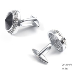 Elegant round silver cufflinks - with crystal / rhinestonesCufflinks