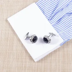 Elegant round silver cufflinks - with crystal / rhinestonesCufflinks
