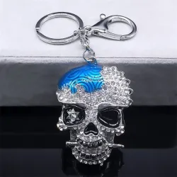 Silver crystal skull head - keychainKeyrings