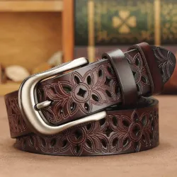 Carved genuine leather belt - with a metal buckleBelts