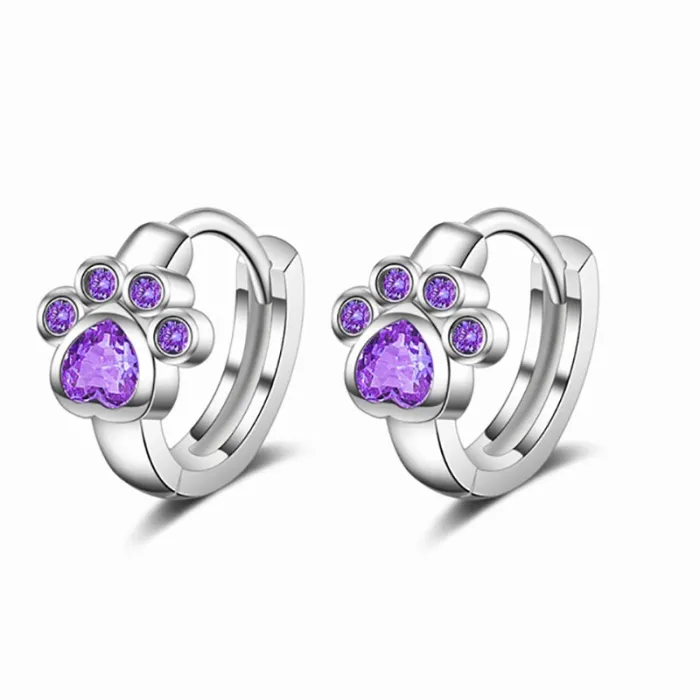 Silver hoop earrings - crystal cat paw designEarrings