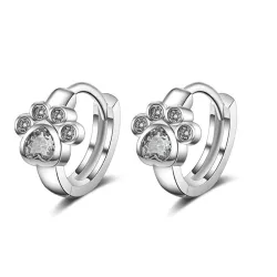 Silver hoop earrings - crystal cat paw designEarrings