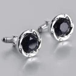 Round silver cufflinks - blue starry sky stone / crystalsCufflinks