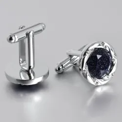 Round silver cufflinks - blue starry sky stone / crystalsCufflinks