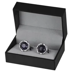 Round silver cufflinks - blue starry sky stone / crystalsCufflinks