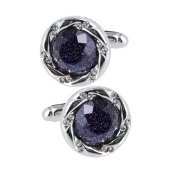 Round silver cufflinks - blue starry sky stone / crystalsCufflinks