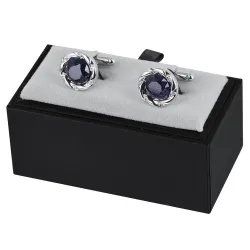 Round silver cufflinks - blue starry sky stone / crystalsCufflinks