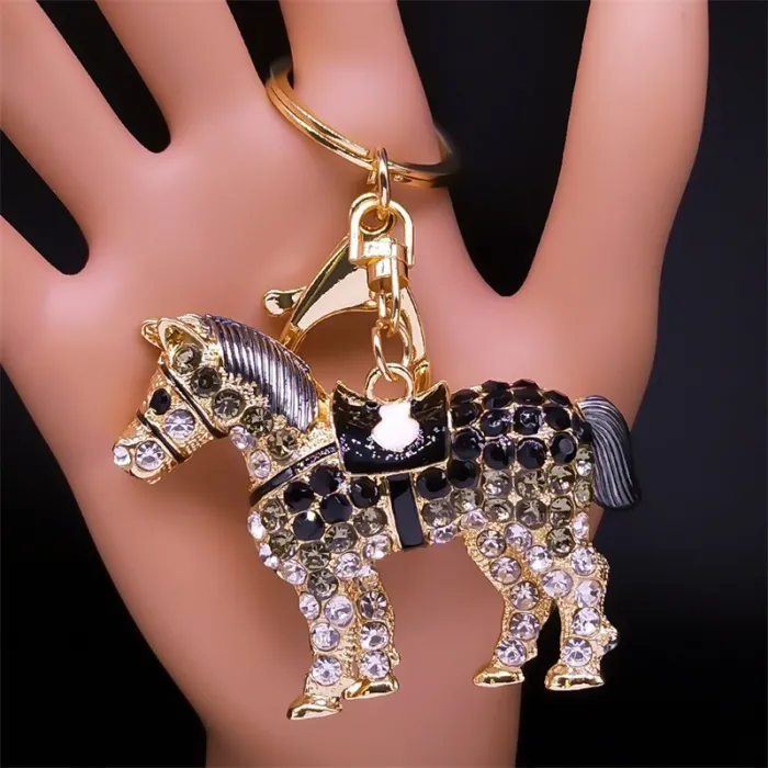 Crystal horse - golden keychainKeyrings