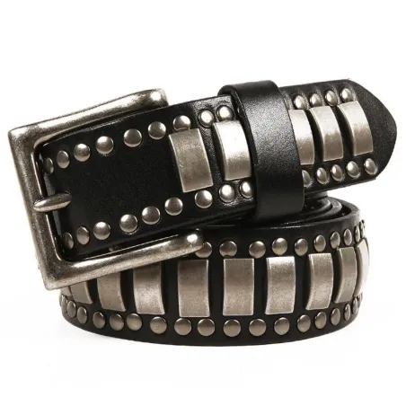 Punk style leather belt - metal rivets / square buckleBelts