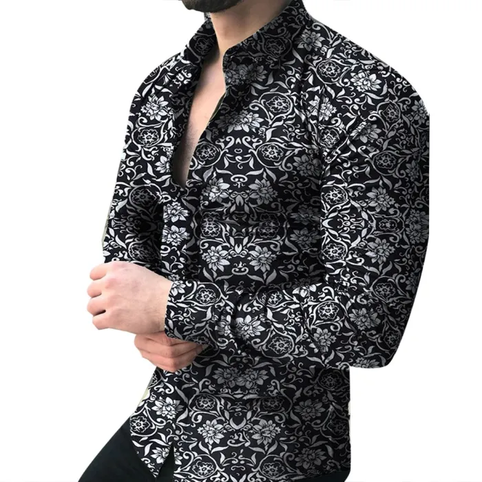 Fashion long sleeve shirt - floral print - slim fitT-shirts