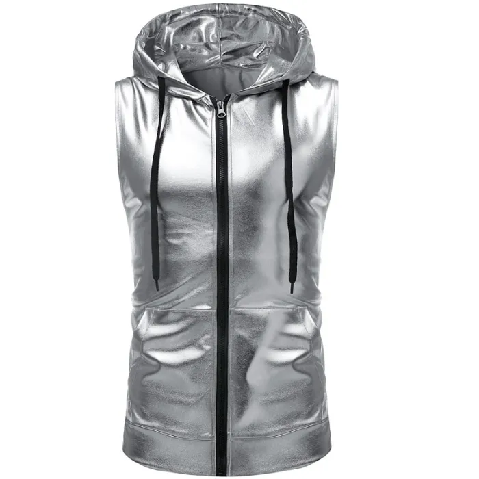 Shiny metallic hooded vestJackets