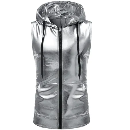 Shiny metallic hooded vestJackets