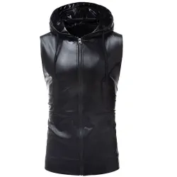 Shiny metallic hooded vestJackets