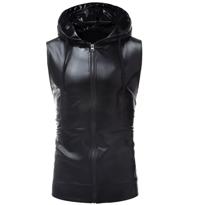 Shiny metallic hooded vestJackets